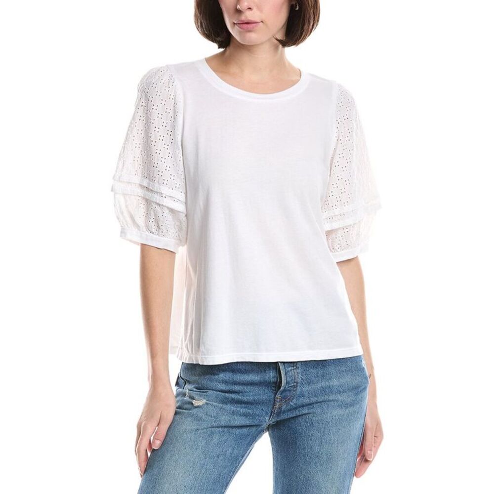 Michael Stars Womens  Maisie Eyelet Sleeve Top, White